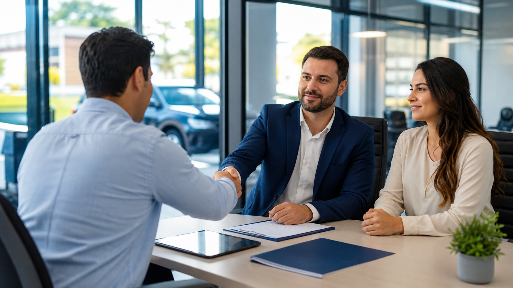 Consultor da Via Sul atendendo clientes em escritorio moderno